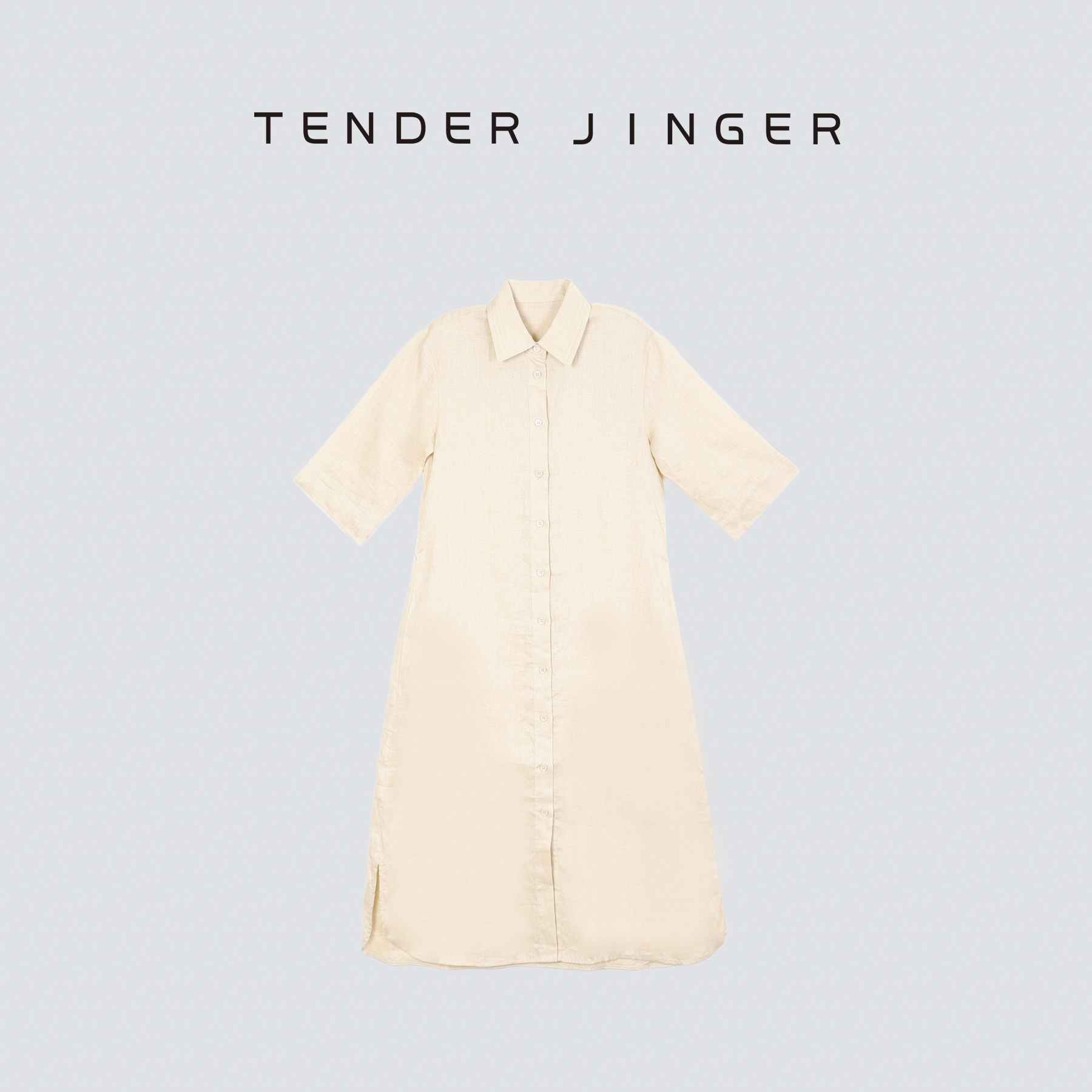 Tender Jinger【疯狂星期三】夏亚麻休闲衬衫长款连衣裙T42HMD76959