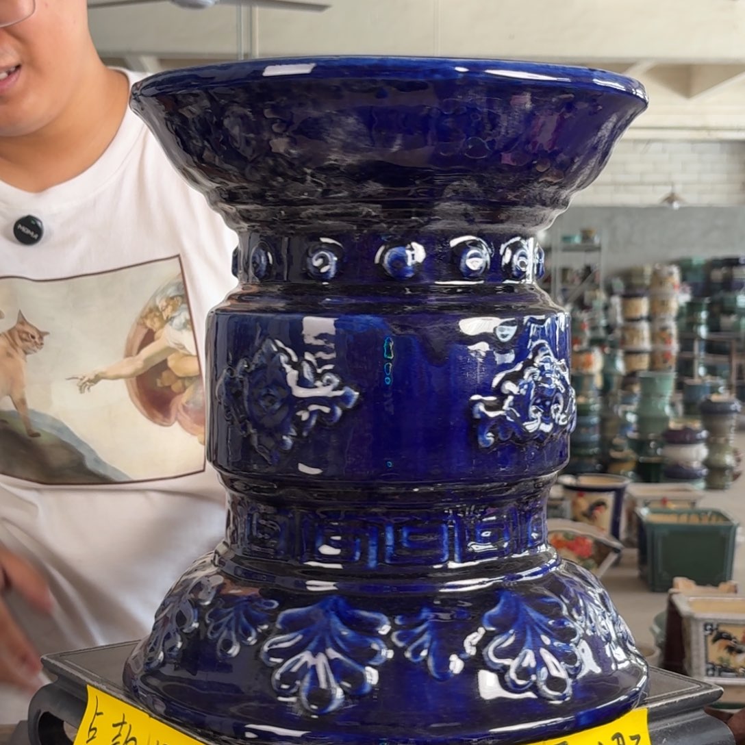 。一风堂石湾花盆 打磨痕迹 面宽30高35