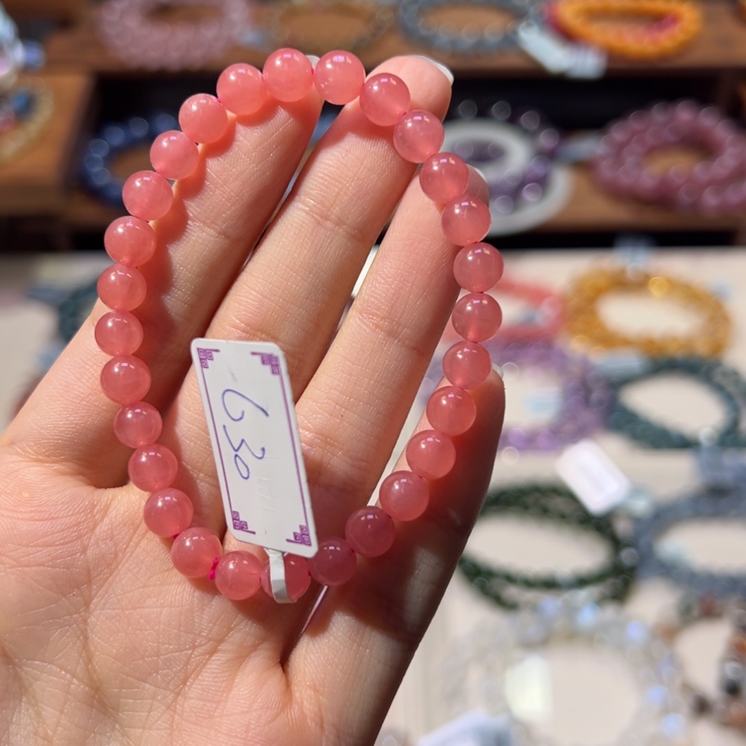 1***7菱锰矿（红纹石）未镶嵌手串6.8m冰种高货福利红纹石