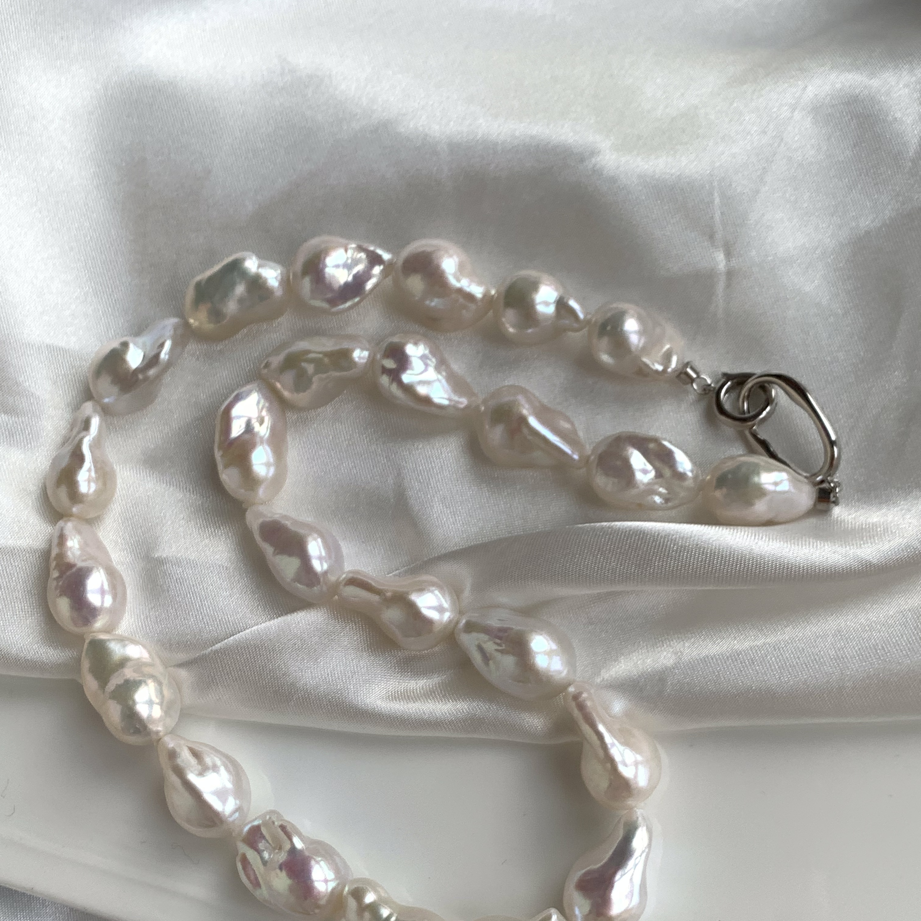 黎初 925银17.2*11.2mm 淡水珍珠炫彩光巴洛克项链，