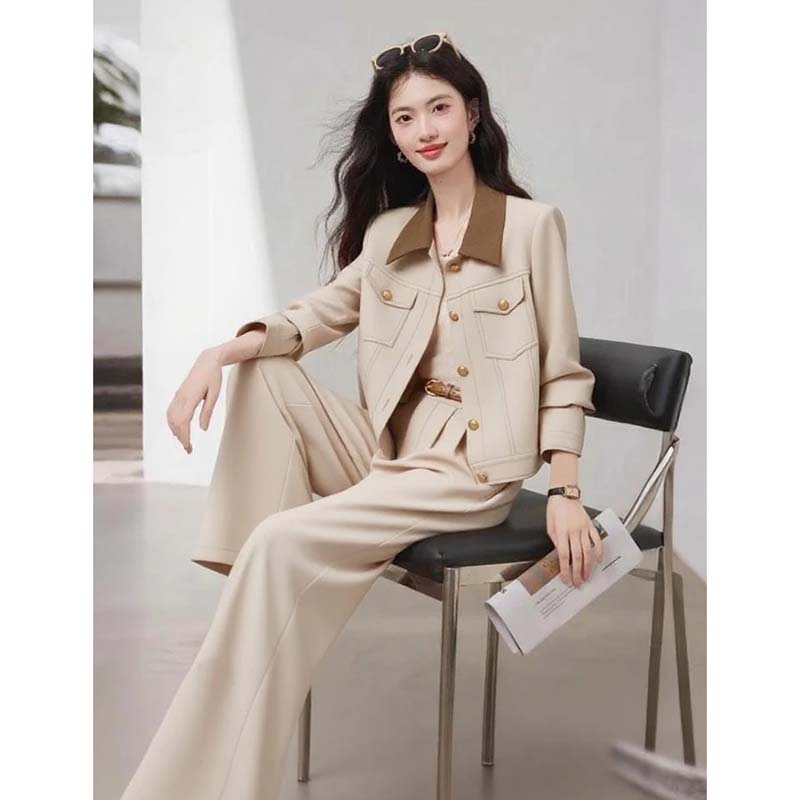 【两件套】【有里布】【送腰带】时尚风百搭时尚显瘦裤套装HY0068