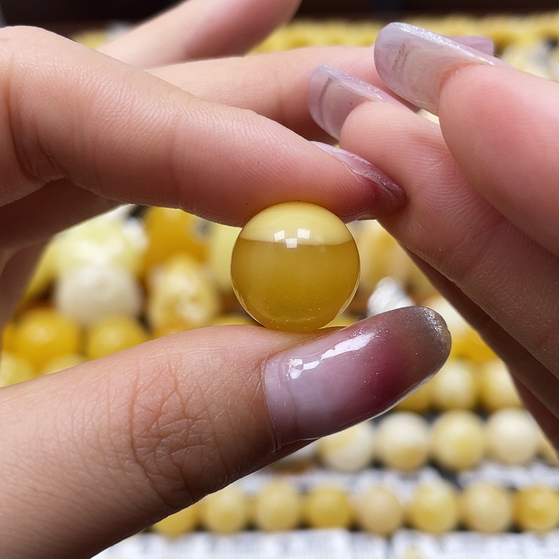 蜜蜡裸石未镶嵌圆珠14.4mm特色金沙