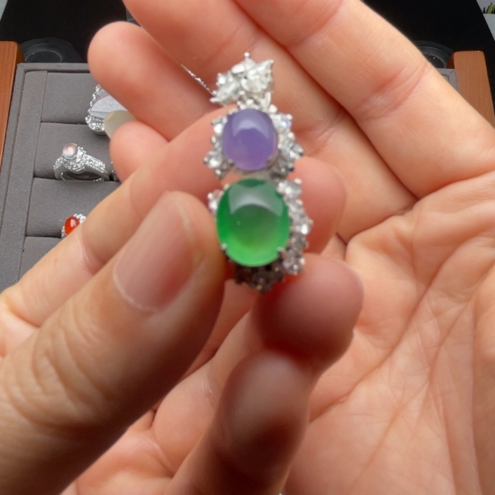 定制翡翠未镶嵌紫绿双蛋