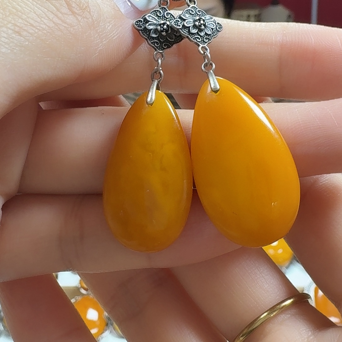 蜜蜡银S925镶嵌耳饰耳坠