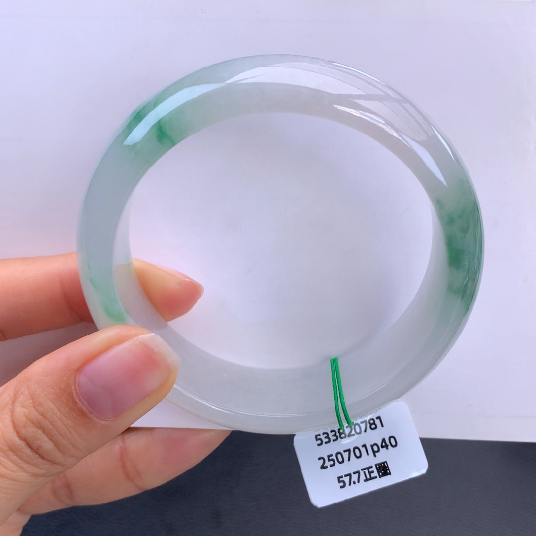 翡翠未镶嵌手镯冰飘绿花轮胎手镯