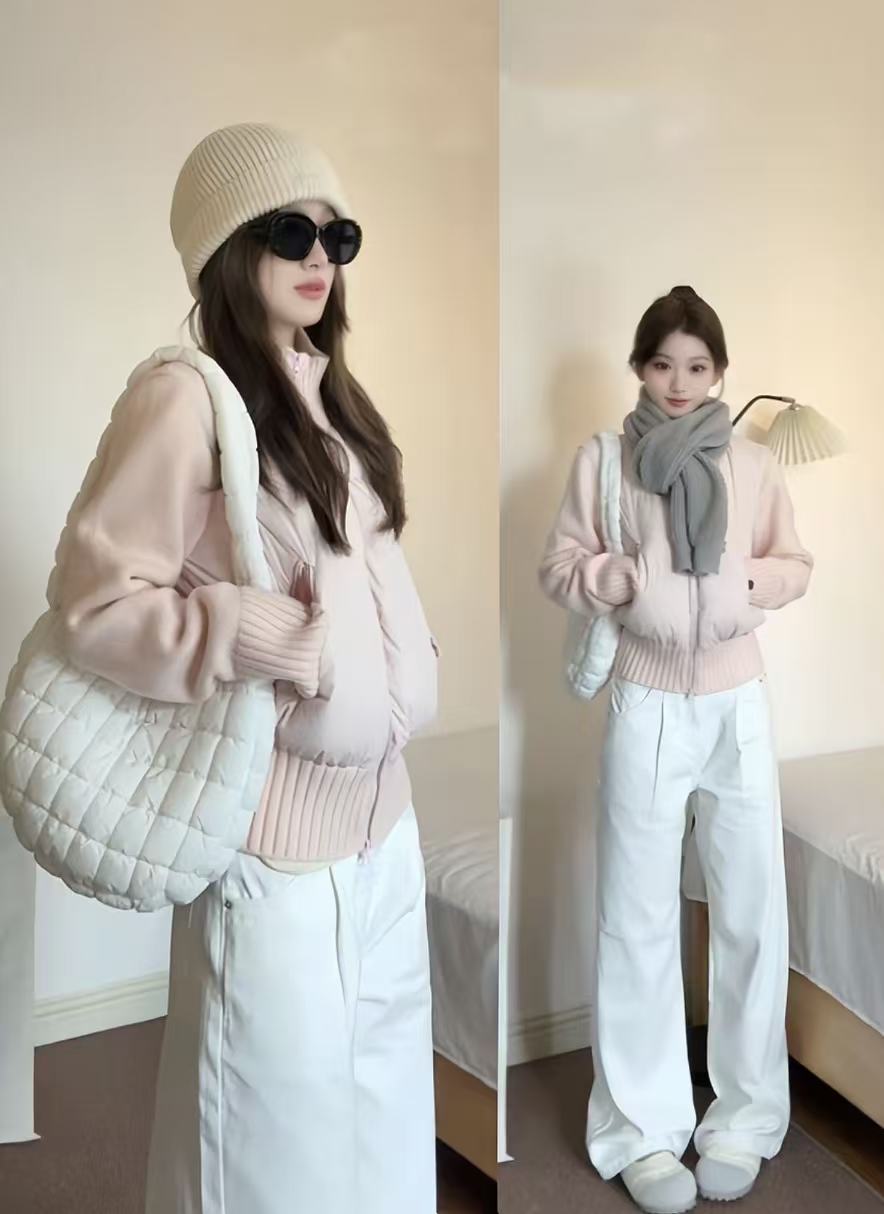 冬季新款小个子百搭休闲韩系棉衣短外套假两件拼接袖棉服