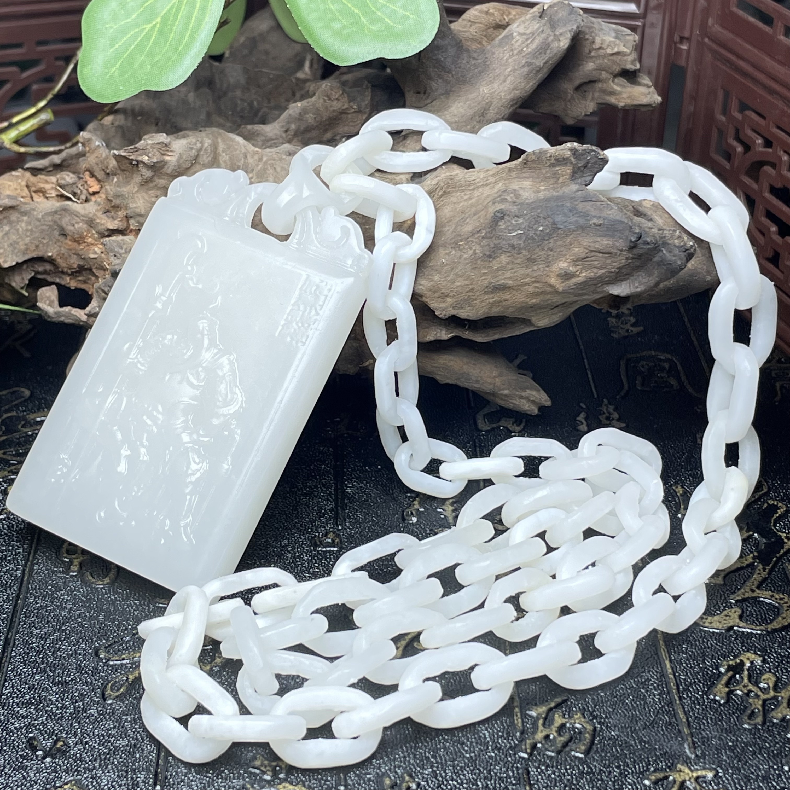新疆和田玉白玉关公一体链 纯手工链条特色不装款 收藏