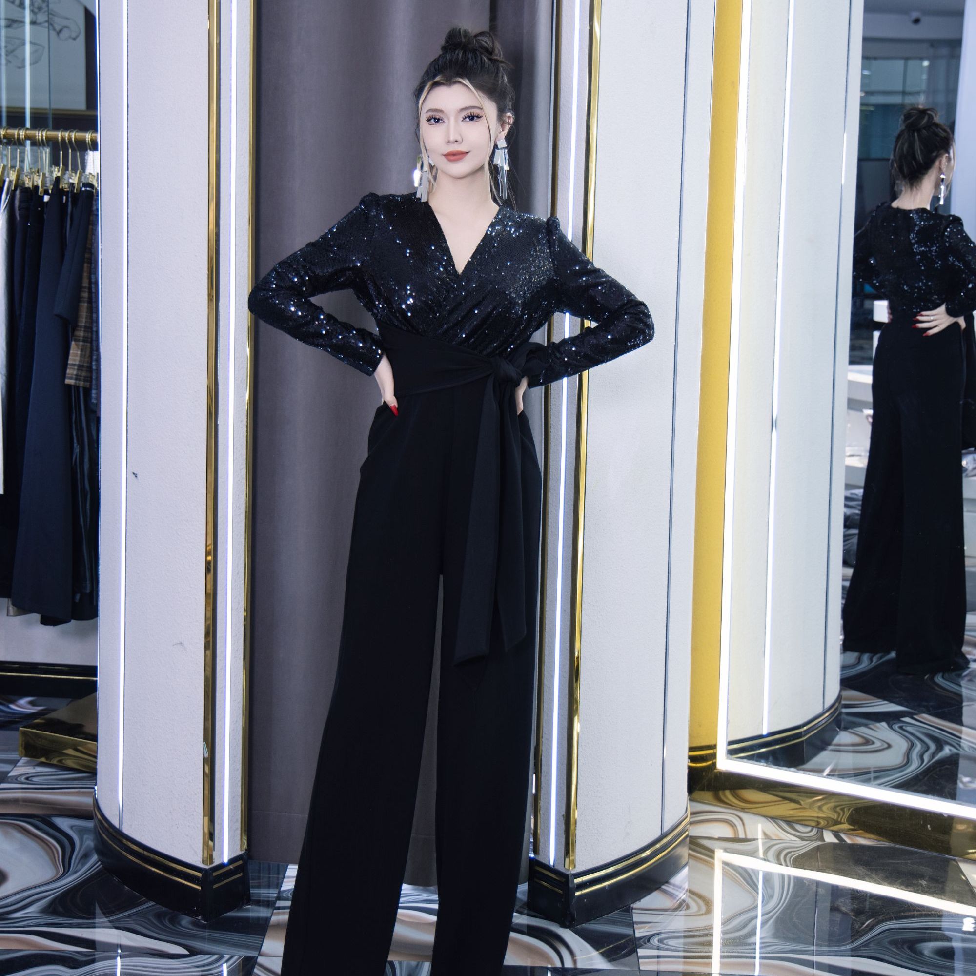 KMDIL春季新款裹胸连体裤时髦洋气显瘦高级气质时尚0013修身长袖