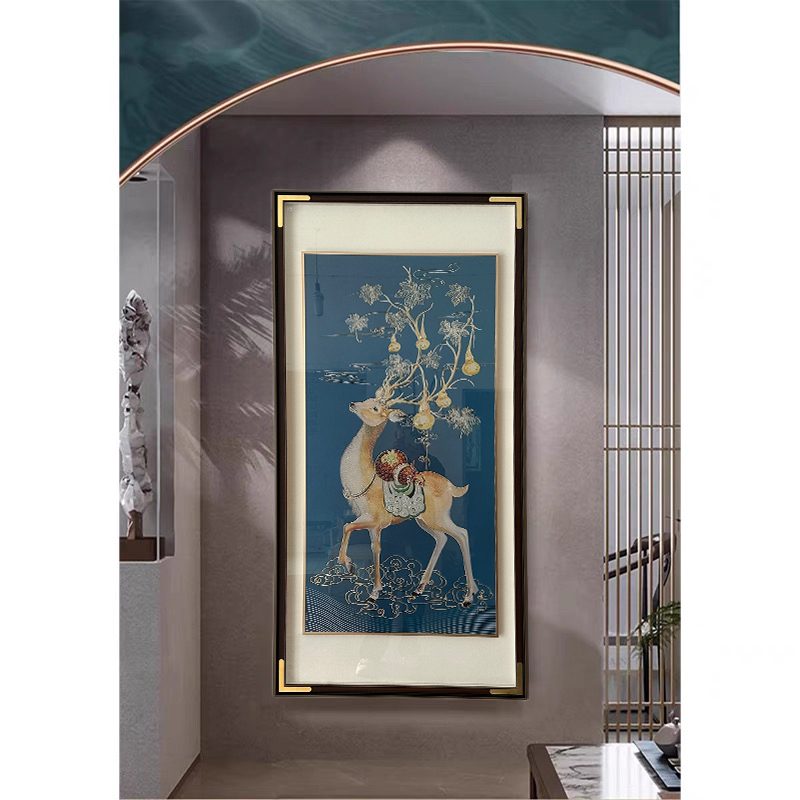 北欧麋鹿入户玄关装饰画手工铜雕画现代简约走廊过道轻奢高端挂画
