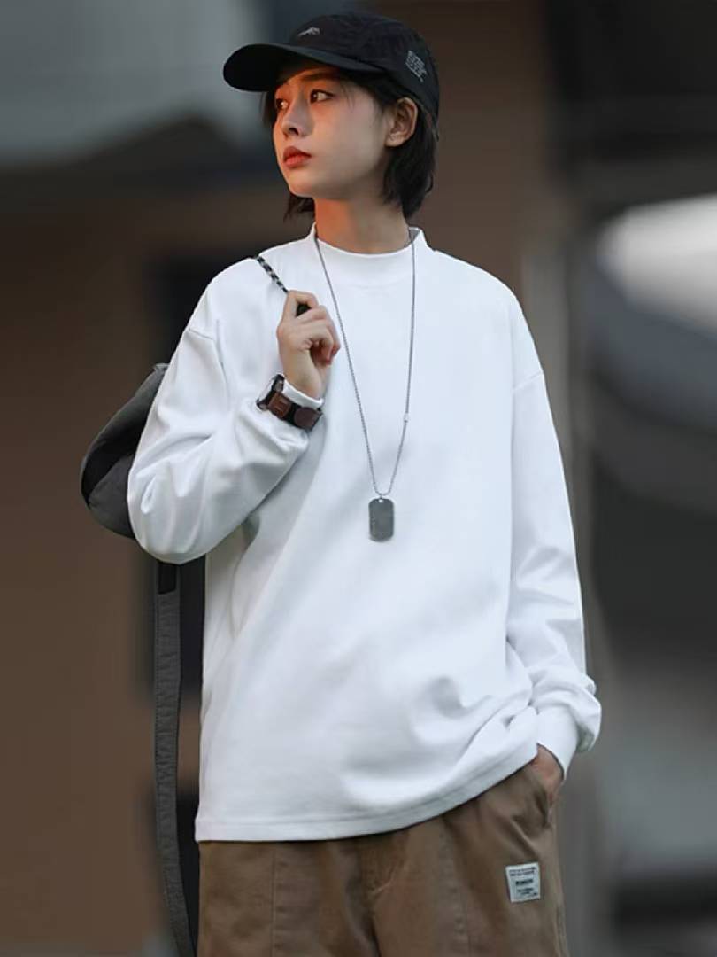 0707白色笑脸打底衫男女同款宽松秋冬加绒情侣
