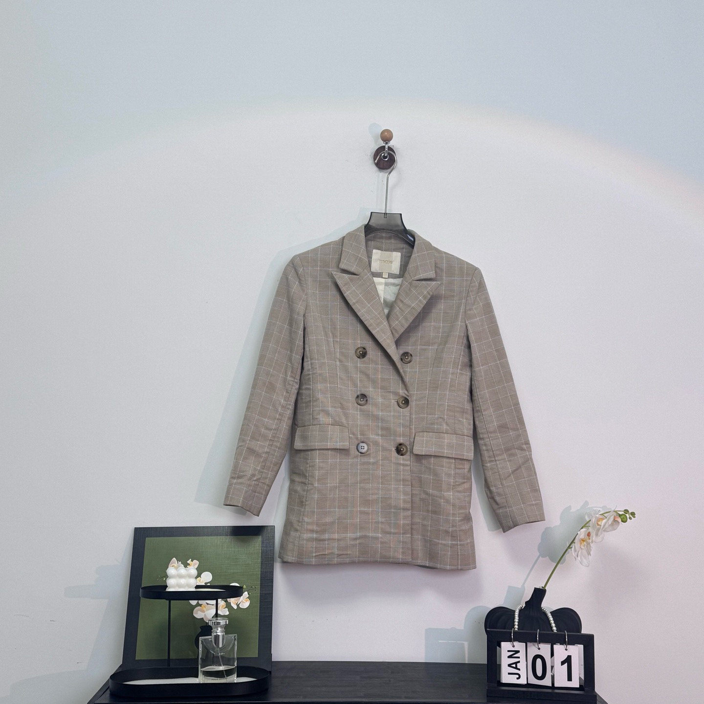 99新 maje Maje格子西装女装外套36码