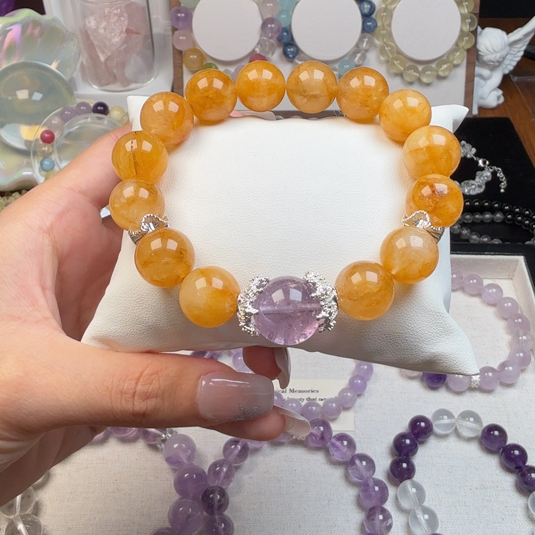 水晶手链未镶嵌13-15黄金锦鲤浇花玻利维亚紫水晶