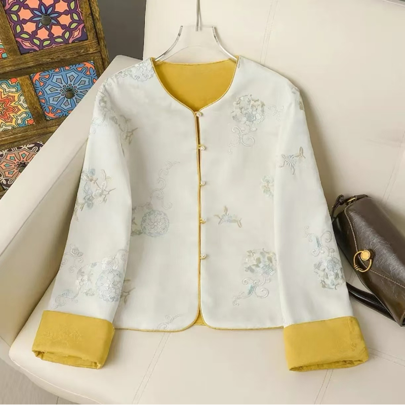桃之夭夭 双面穿新中式文艺复古中国风印花重工上衣外套