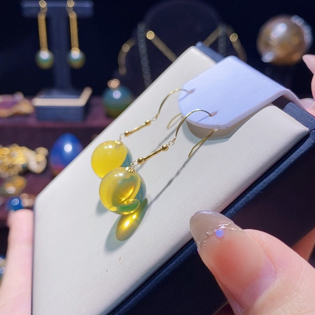 蓝珀耳饰18K金镶嵌康****耳钩13m➕