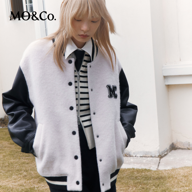 【千颂妮专享】MOCO秋冬拼接绵羊毛棒球服外套MBC4COT036