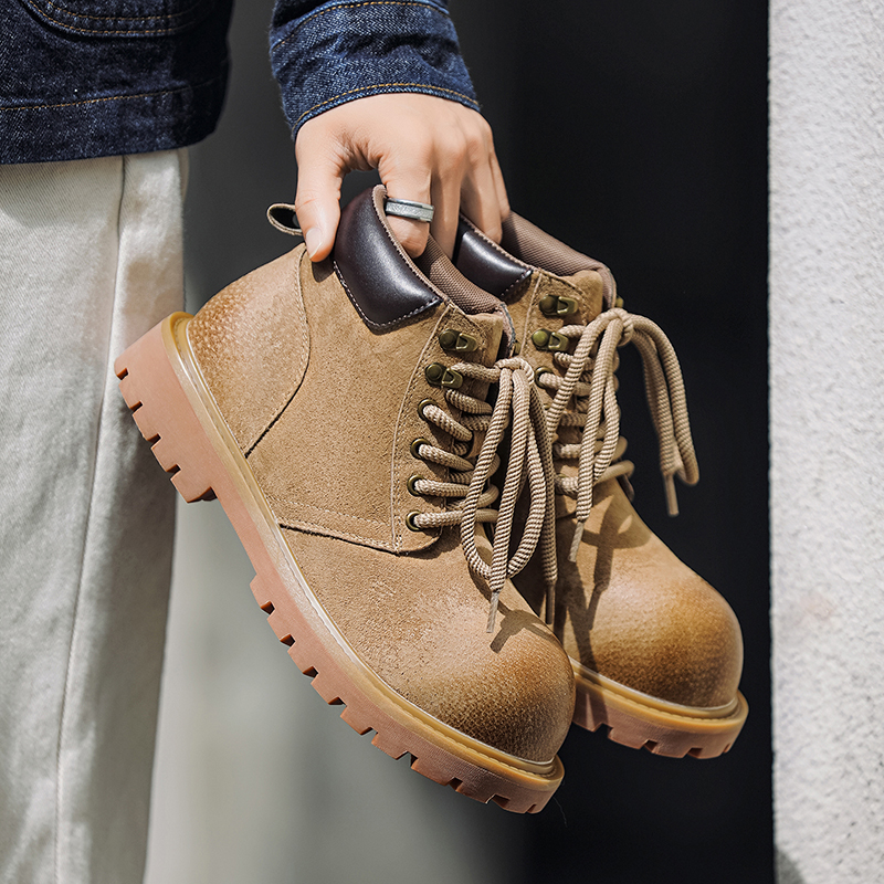 2025秋冬中帮青春潮流厚款马丁靴休闲高帮时尚防滑大黄靴德比鞋