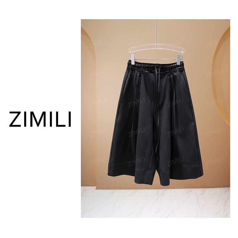 【亮哥女装】2025欧版时装周星耀黑松紧抽绳阔腿高克重短裤9866-H7