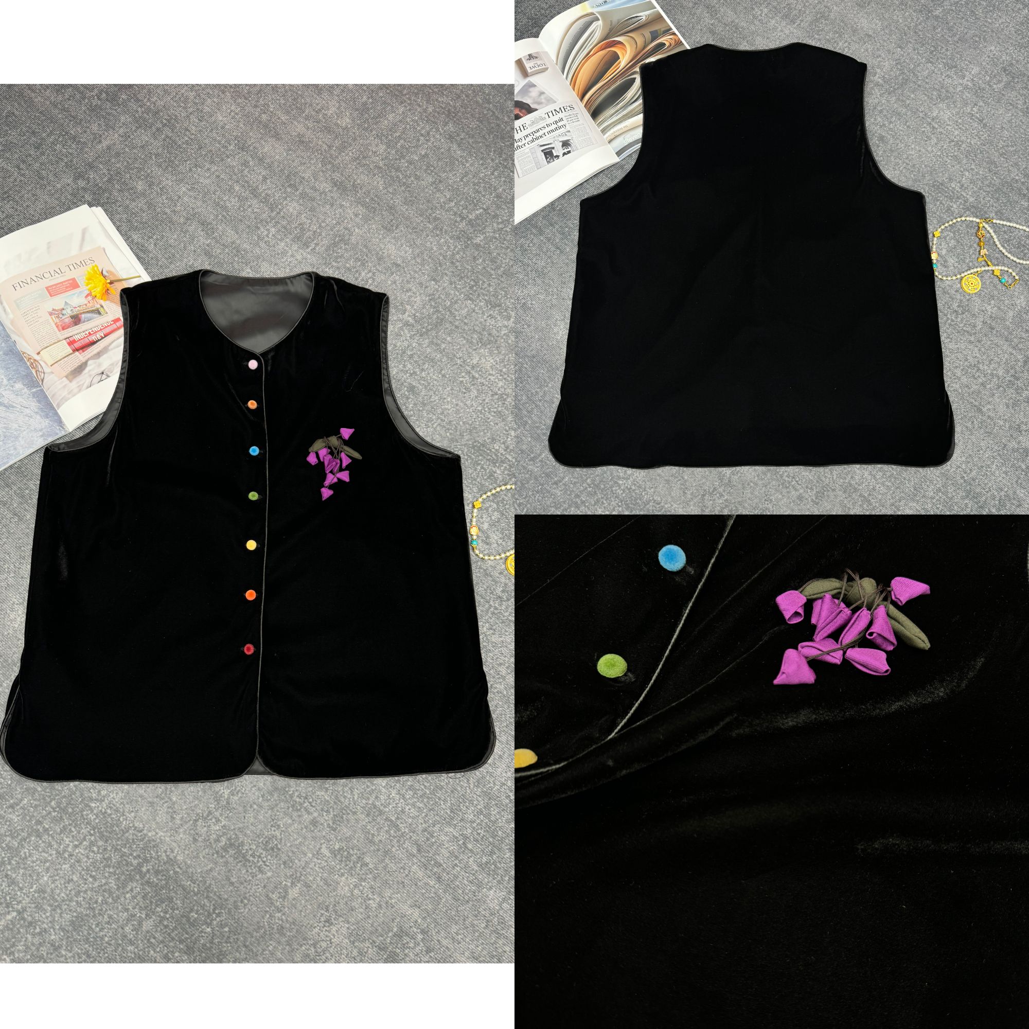 复古厚款常规款女宽松型马夹时尚休闲服装黑色