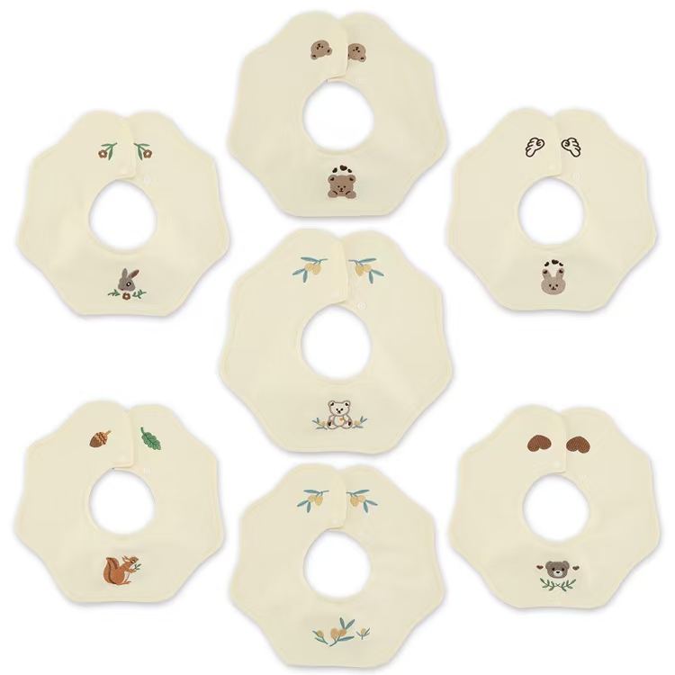 韩国ins风360度旋转防吐奶围嘴刺绣卡通A类纯棉防水超软口水巾