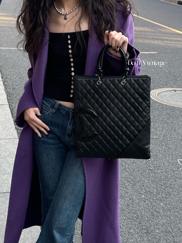 99新 Chanel/香奈儿 大吉中古/sh/黑色竖版康鹏手提包