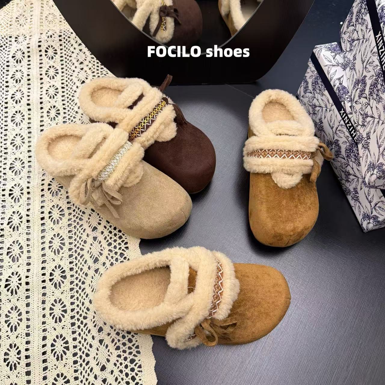 2025秋冬季新款气质网红蝴蝶结轻奢复古风半包加绒博肯半拖鞋女