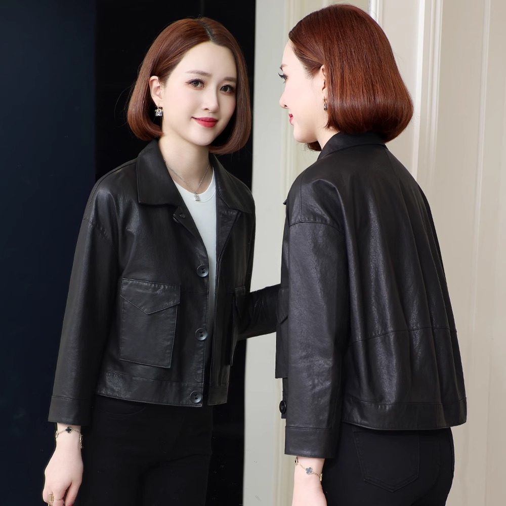 单皮外套真皮衣女2025春秋新款海宁绵羊皮中年妈妈显瘦短款皮夹克