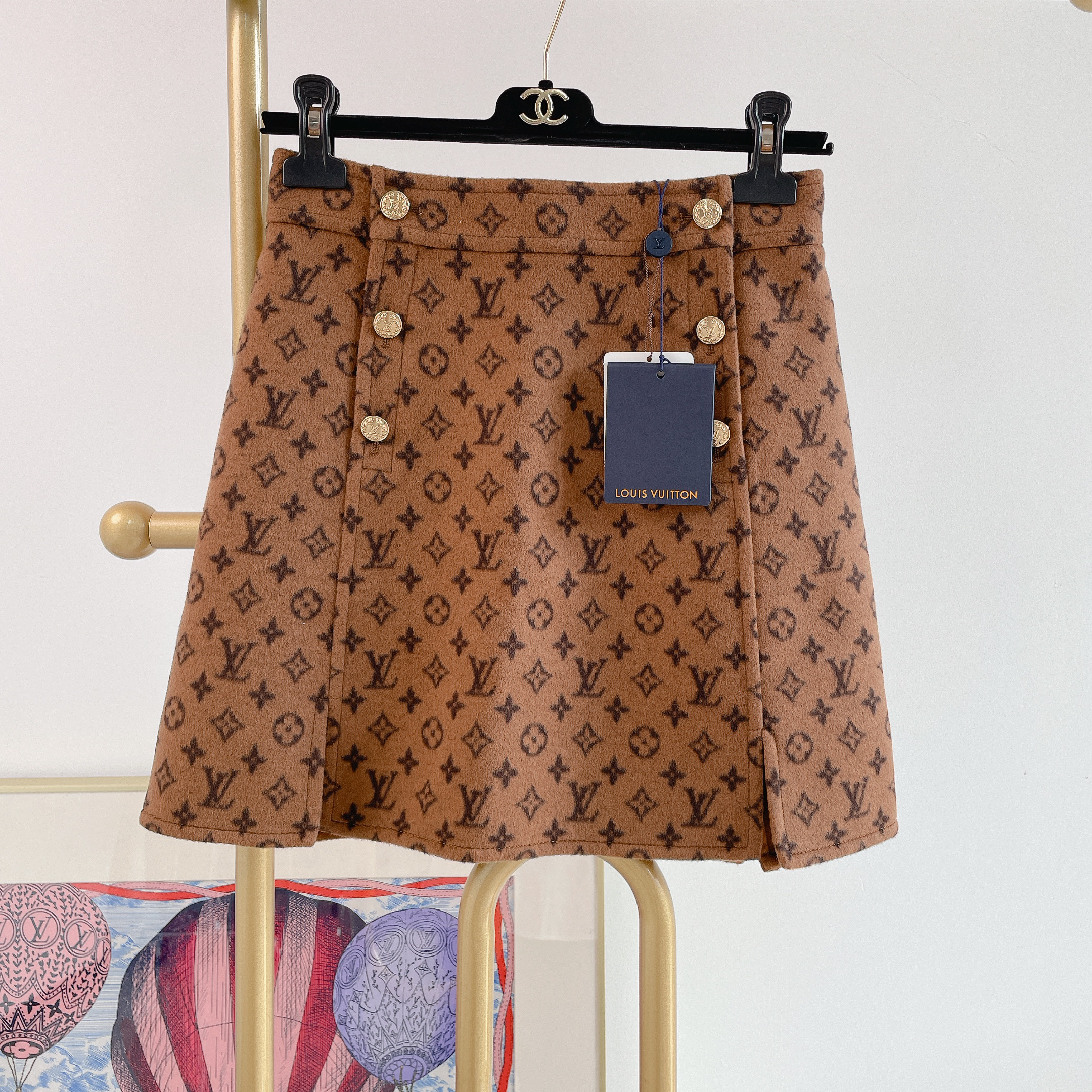 99新 LouisVuitton/路易威登 老花毛呢半身裙/53680441