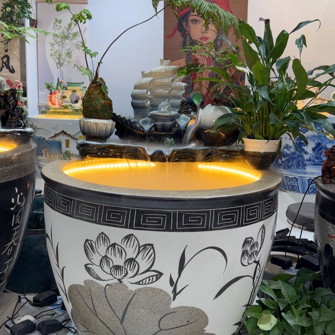 有机玻璃景德镇陶瓷流水摆件