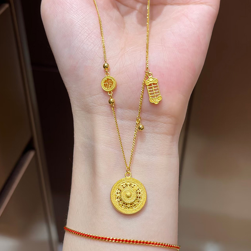 铜合金项链 新中式福字镂空八宝罗盘项链女精致轻奢锁骨链配饰品