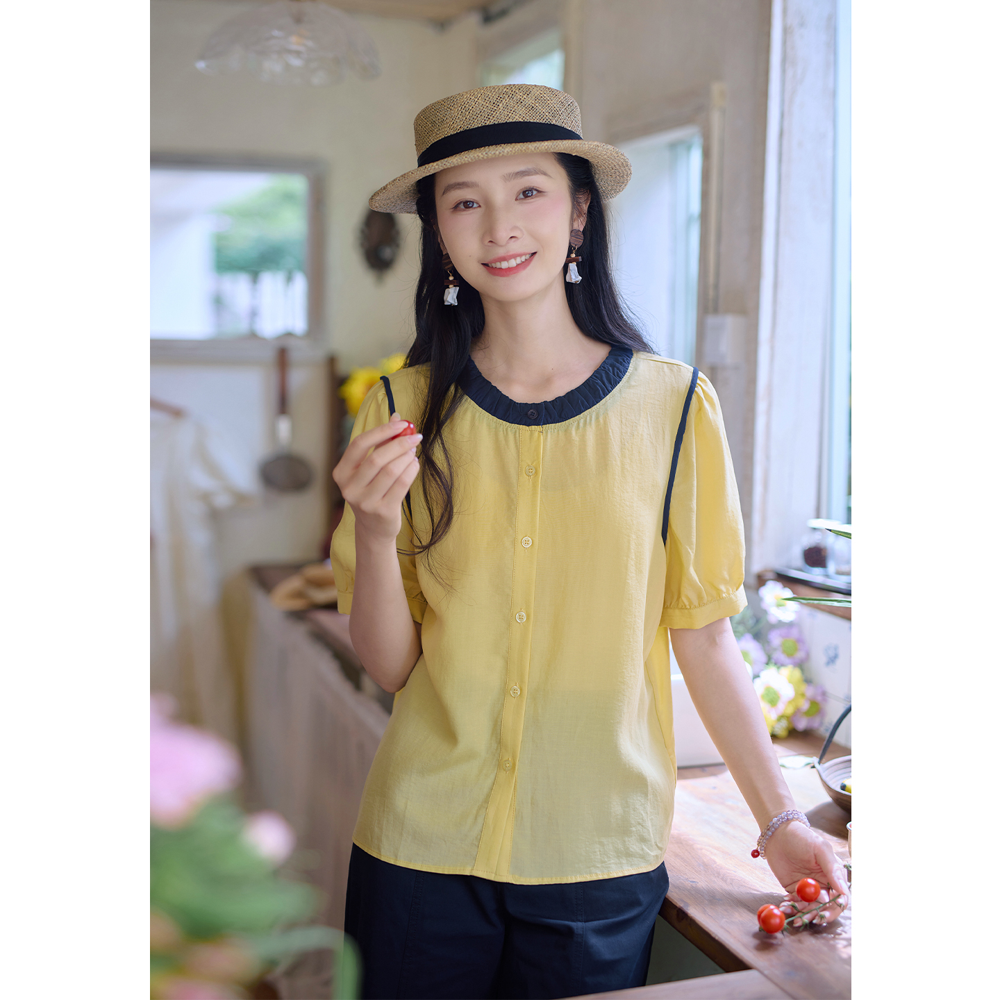 红念黄色天丝亚麻衬衫女短袖宽松休闲夏季2025新款女装气质上衣