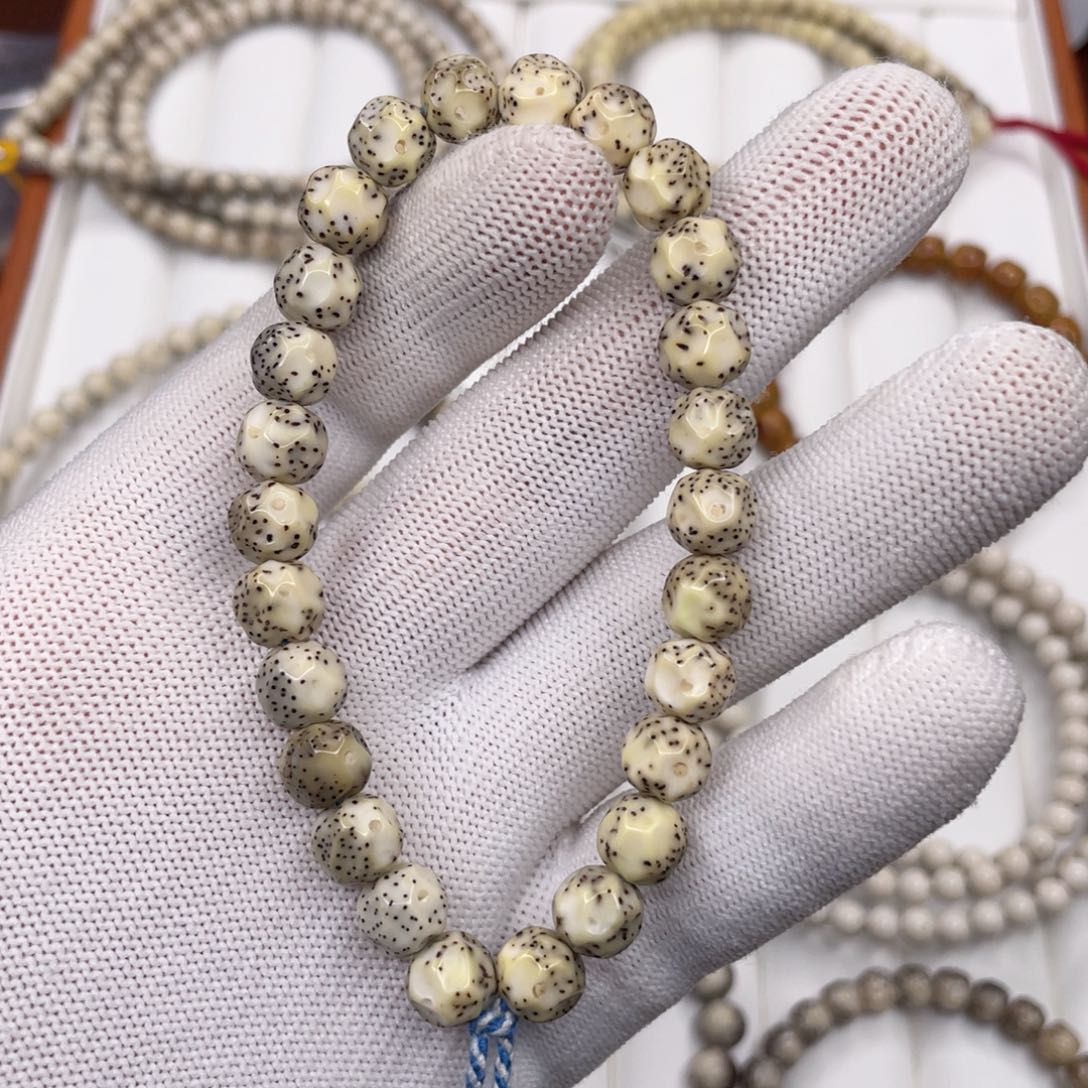 星月菩提手串石玉料骨瓷白手工无相9改漏