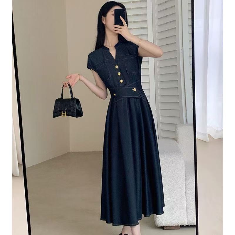 新款连衣裙女2025夏季裙子微胖显瘦气质上班通勤仿牛仔阴阳师联名