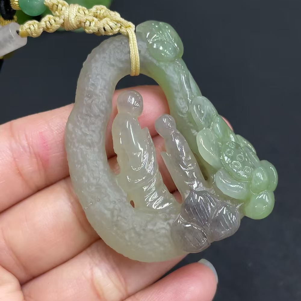 和田玉三色悟道吊坠挂件挂坠