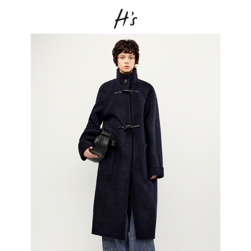H'S立领毛呢外套女25冬新款高级设计感绵羊毛羊驼毛混