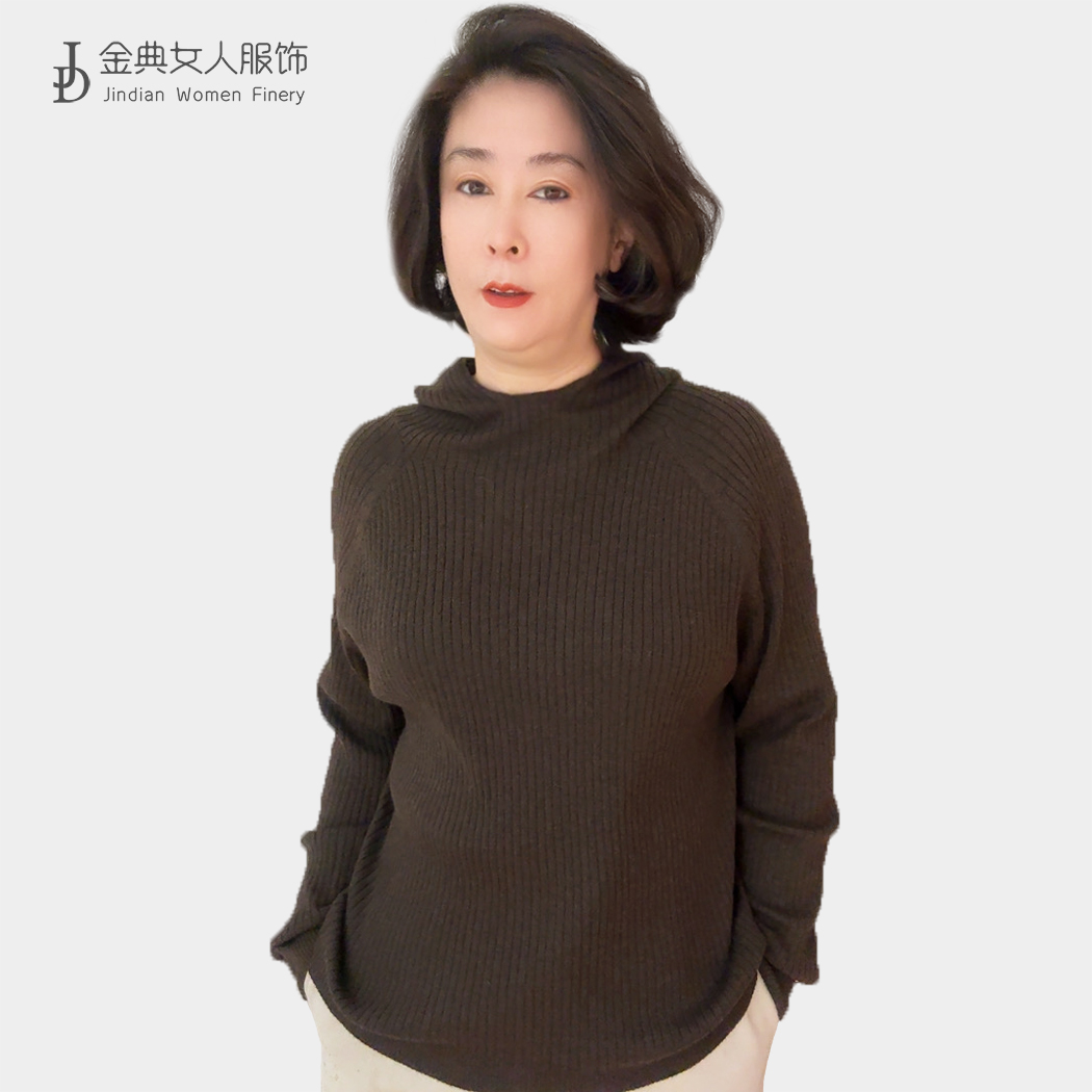 【金典原创女装】设计感纯色连帽坑条款毛针织衫女 显瘦打底9067