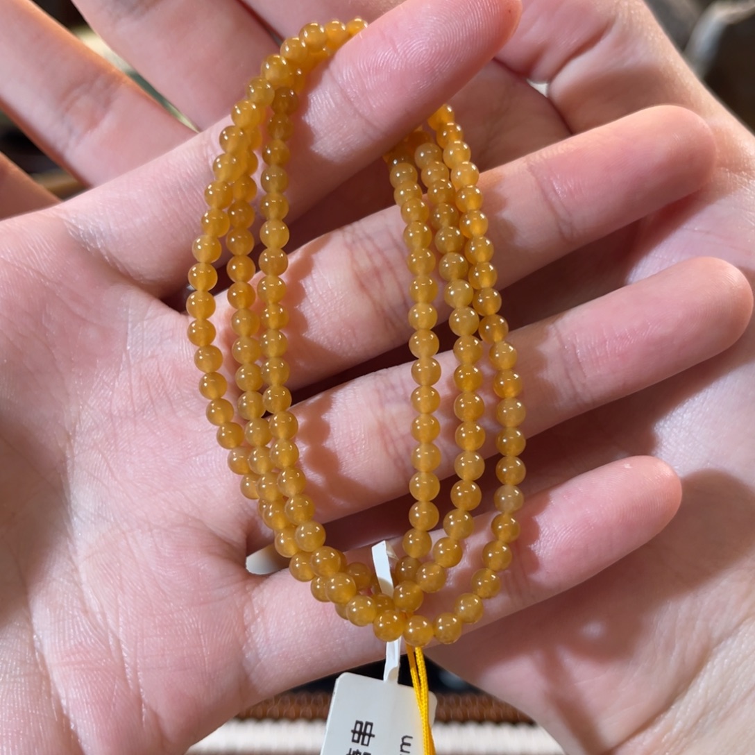 和田玉（糖玉）未镶嵌手链金山全糖4mm小米珠