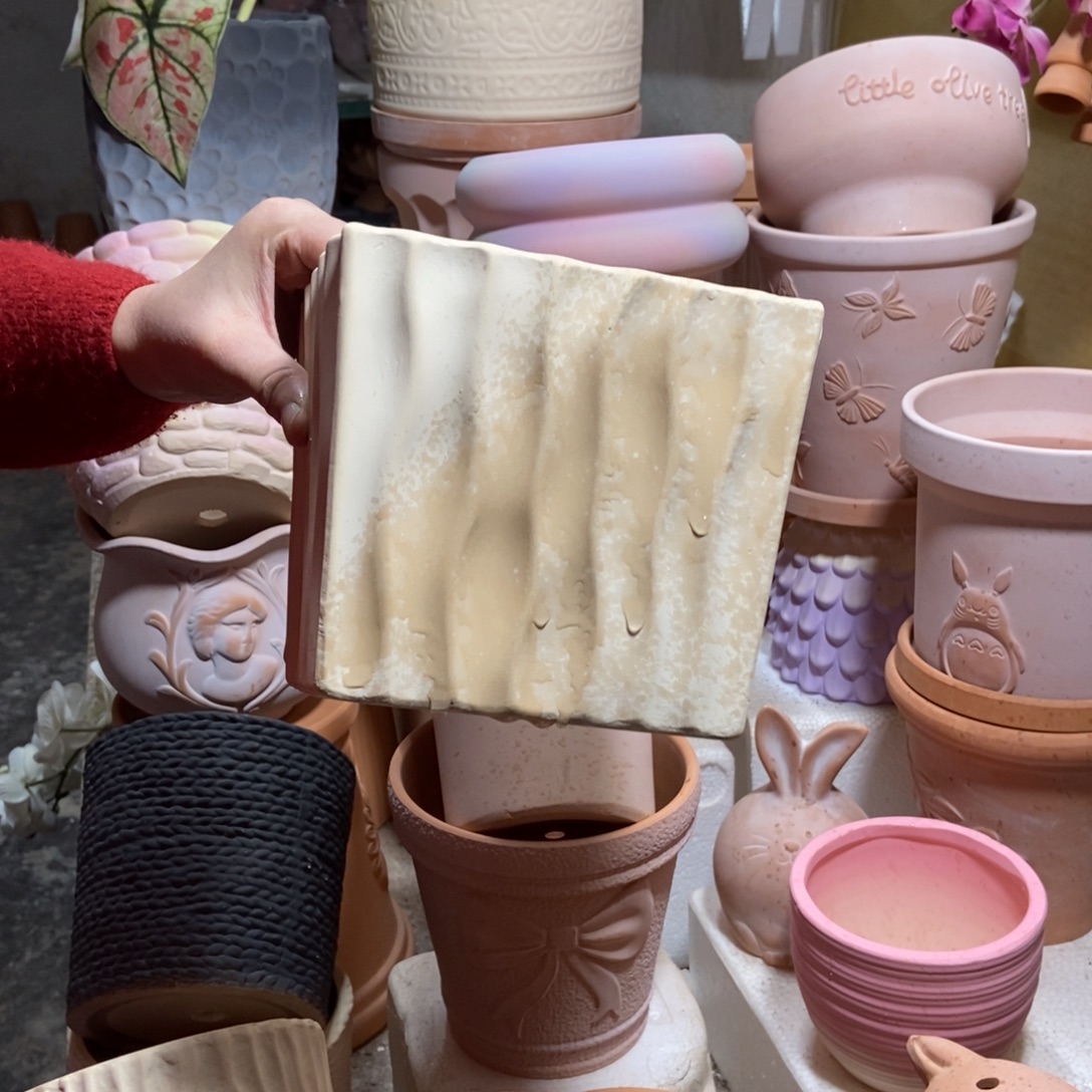 16×14白陶波浪方盆 粗陶1个