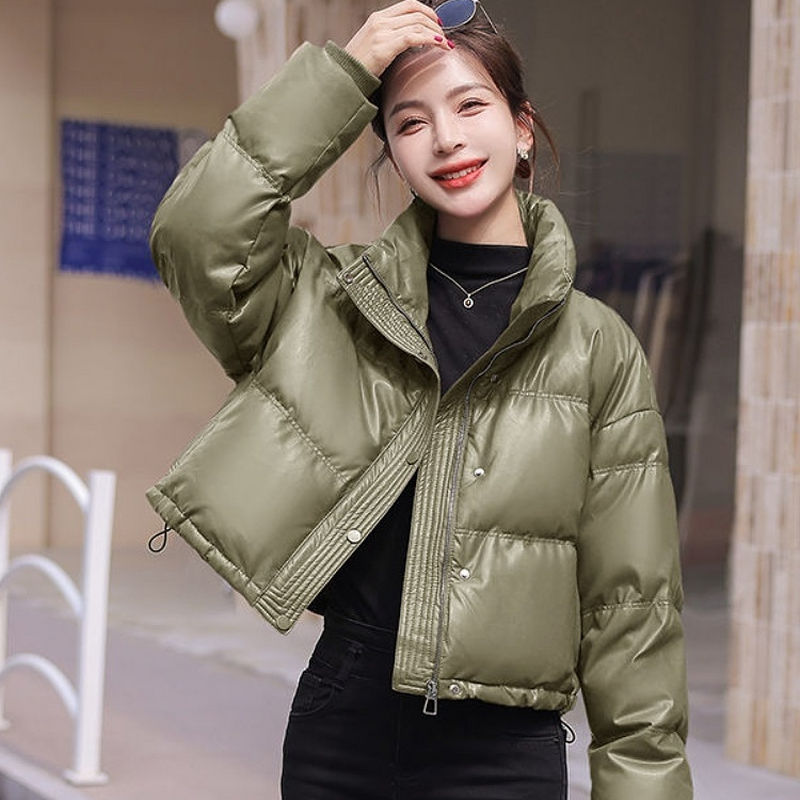 时尚短款免洗pu皮棉服女2025新款小个子黑色衣袄高级感冬季厚外套