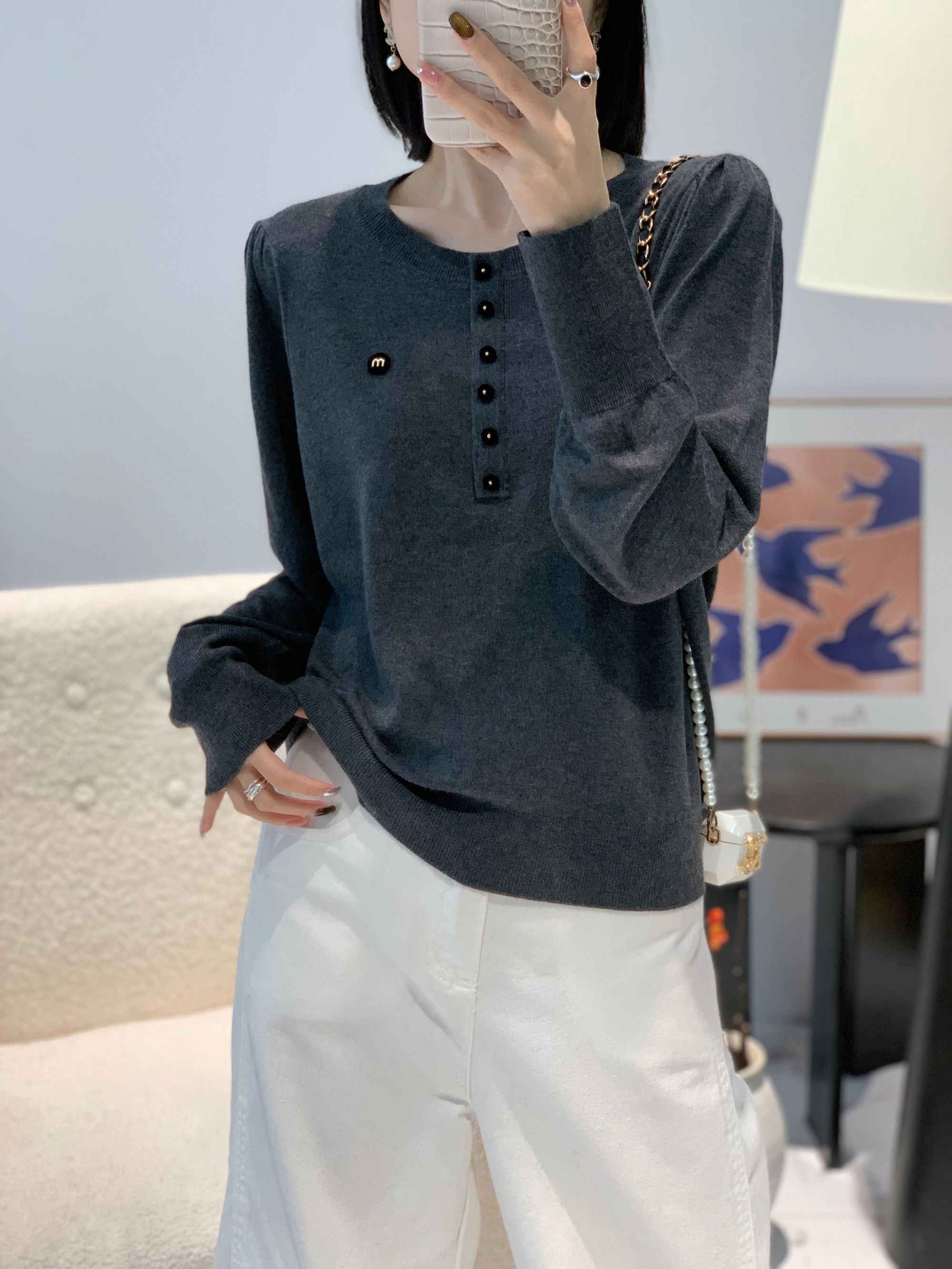 秋冬圆领针织纯色女通勤时尚百搭针织衫气质长袖衫上衣