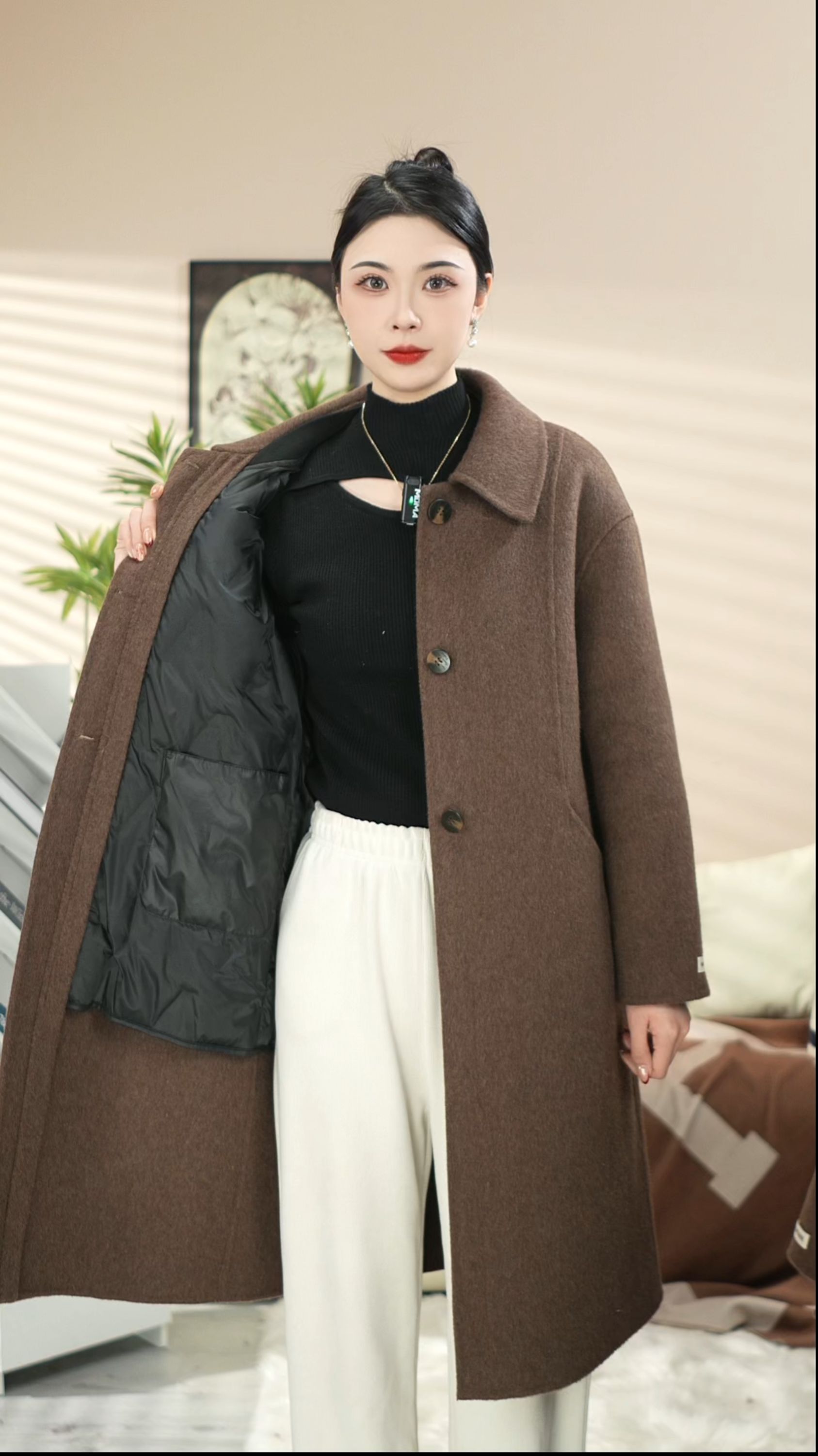 25秋冬新款可拆卸内胆羽绒服洋气时尚长款羊毛大衣毛呢外套-1214