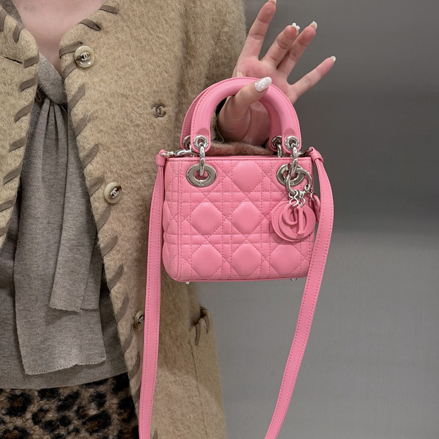 95新 DIOR/迪奥 dior allpink粉色三格戴妃斜挎包K