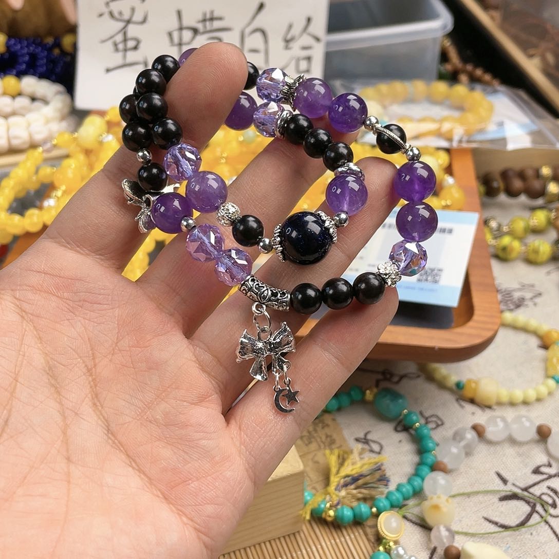 檀香木手串银S925镀金镶嵌