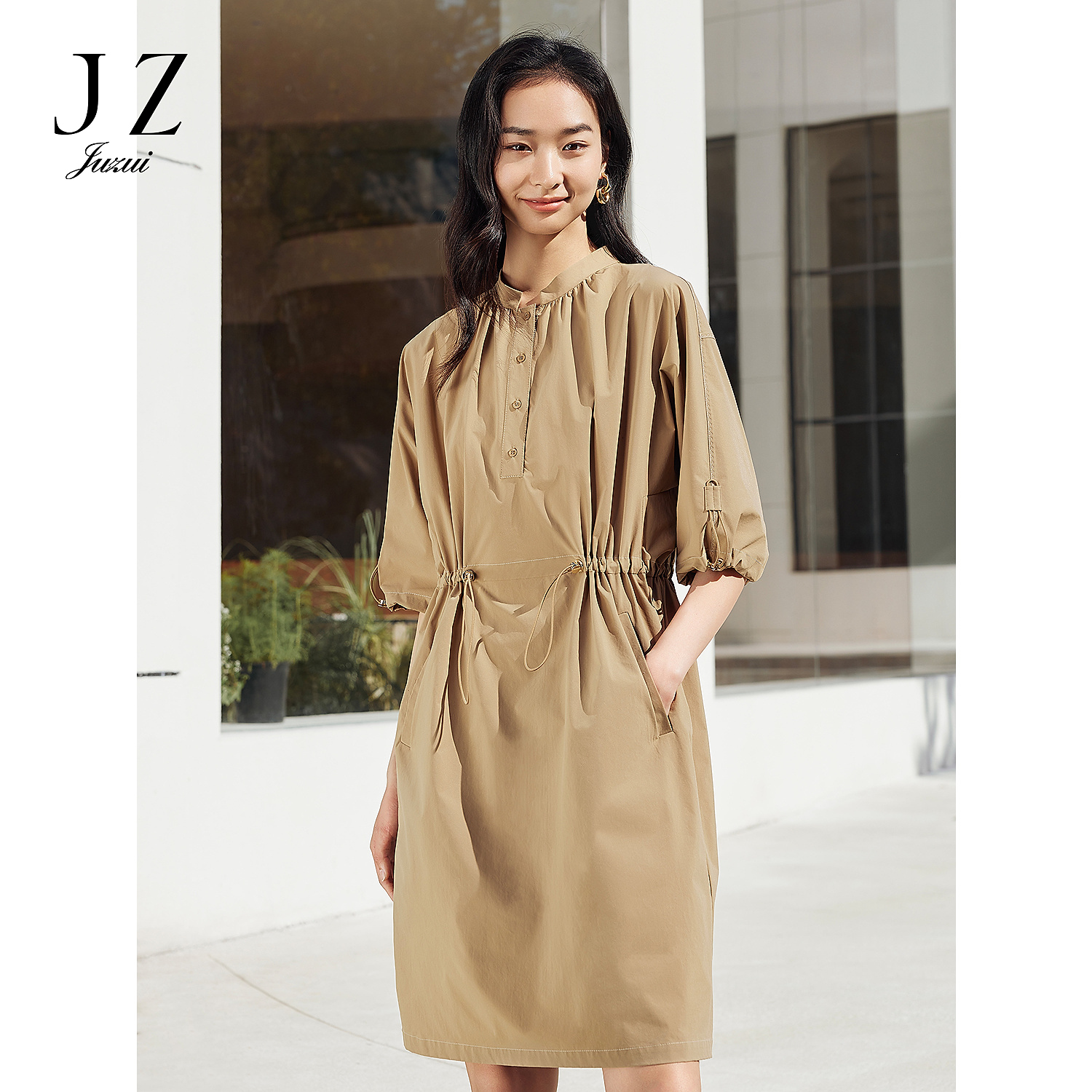 JUZUI玖姿商场同款休闲轻量工装感连衣裙女2025秋季新款JWFC50035