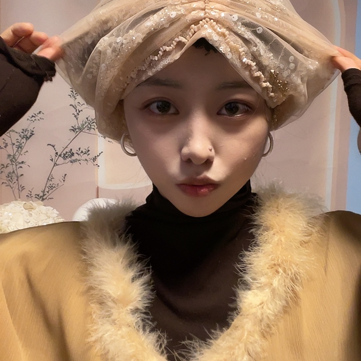 纯棉据粉色包头帽子