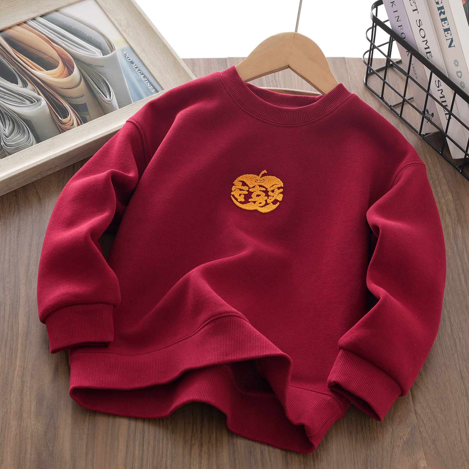 【新年红】亲子童装加绒卫衣马年平安喜乐本命年男女童拜年服XZ1005