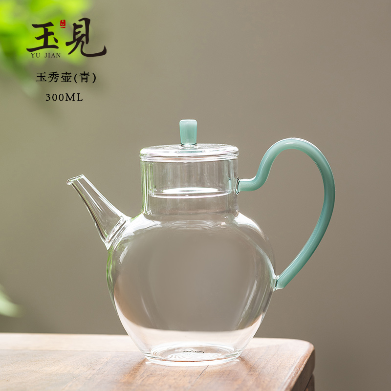 玉见·B款玉秀壶花茶壶冷热水壶300ml-青