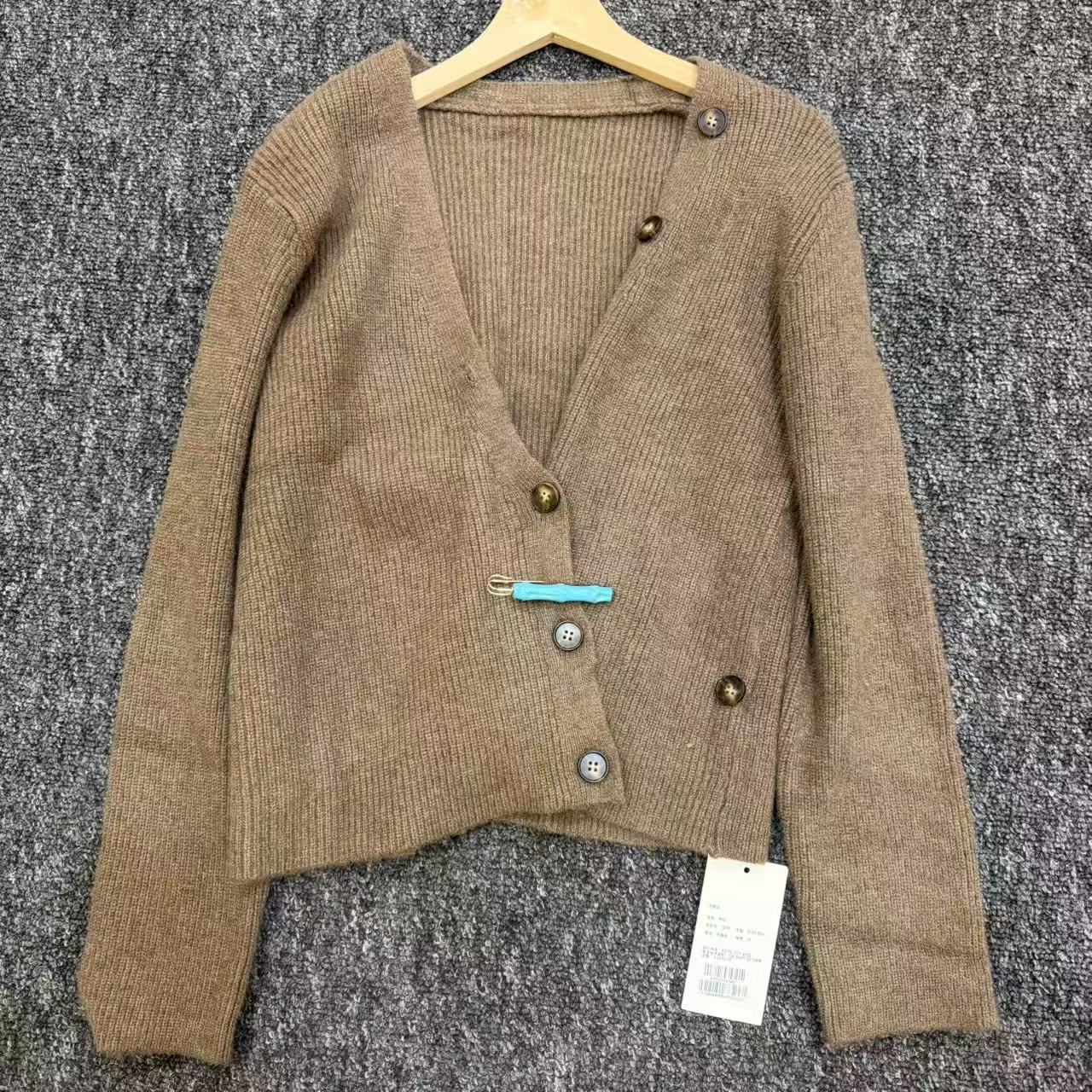 Y033【简一一专属】咖色个性针织衫开衫长袖春秋