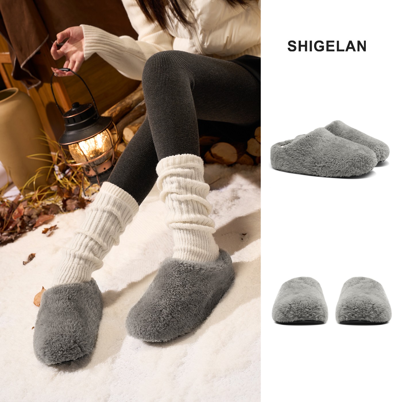 诗歌兰拖鞋女款新款爆款秋冬厚底灰色外穿毛毛阔腿裤必备鞋0106-3