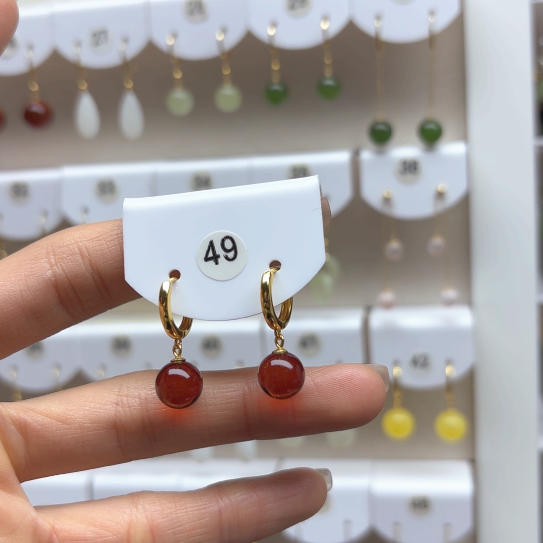 琥珀耳饰银S925镶嵌血珀