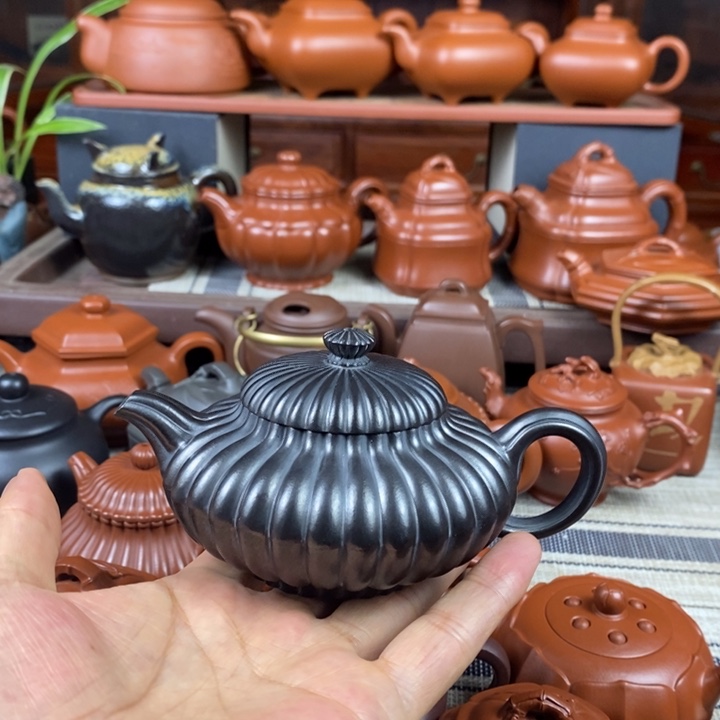 紫砂茶壶筋纹合欢200CC原矿老紫泥捂灰工艺特价